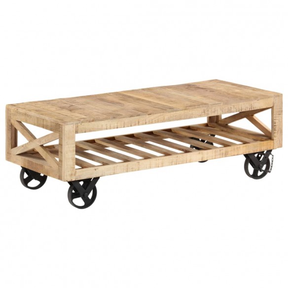 Table basse avec roues Bois de manguier massif 110 x 50 x 37 cm
