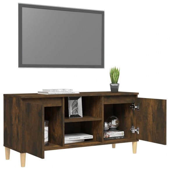 Meuble TV avec pieds en bois solide Chêne fumé 103,5x35x50 cm