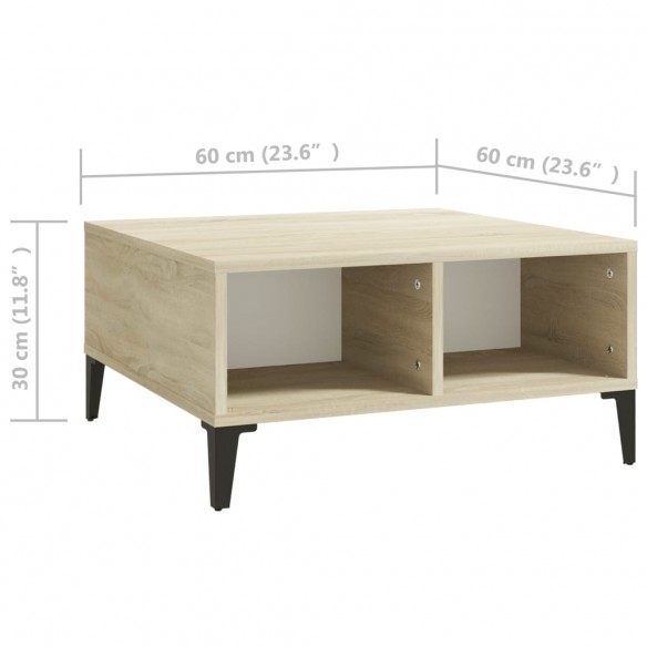 Table basse Blanc et chêne sonoma 60x60x30 cm Aggloméré