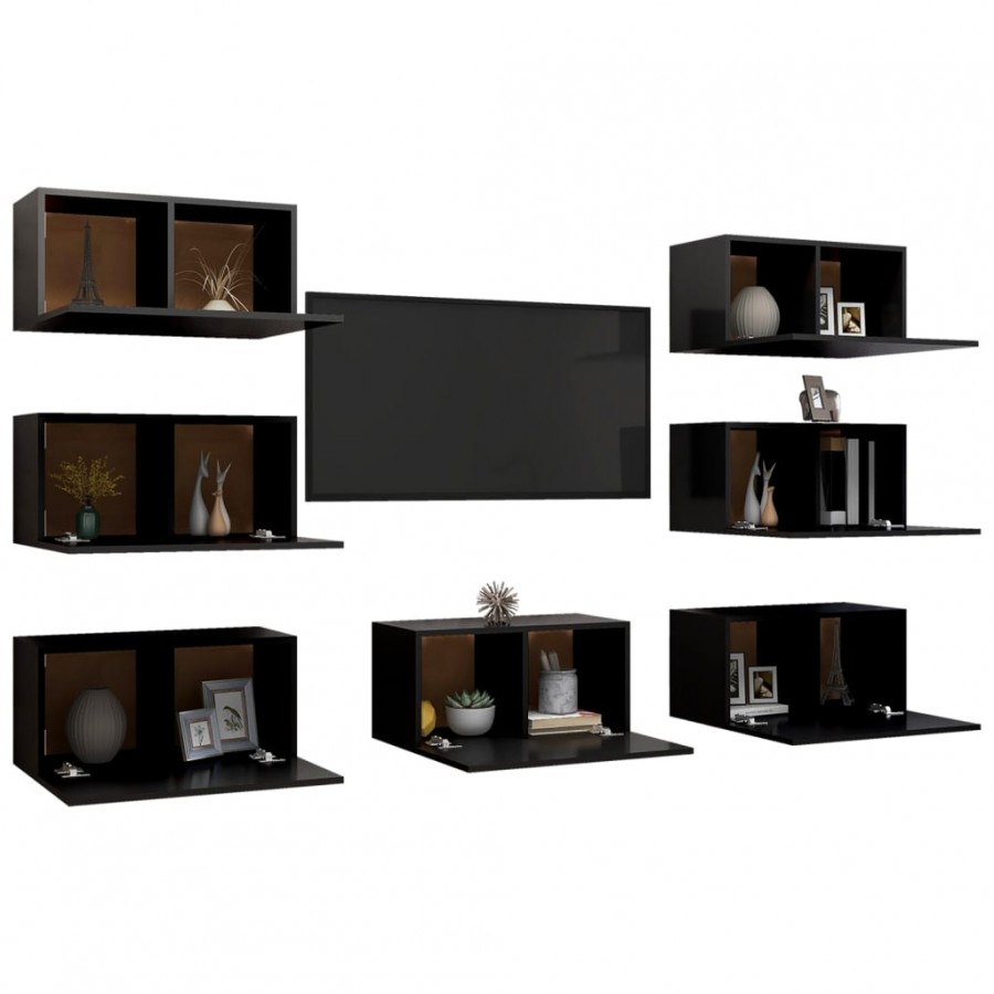 Meubles TV 7 pcs Noir 30,5x30x60 cm Aggloméré Meubles TV 7 pcs Noir 30,5x30x60 cm Aggloméré