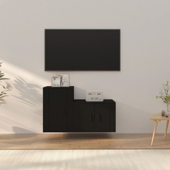 Ensemble de meubles TV 2 pcs noir bois d'ingénierie