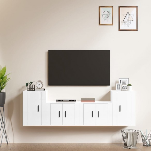 Ensemble de meubles TV 4 pcs Blanc brillant Bois d'ingénierie