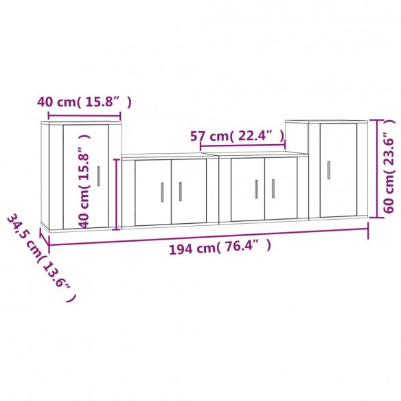 Ensemble de meubles TV 4 pcs Blanc brillant Bois d'ingénierie