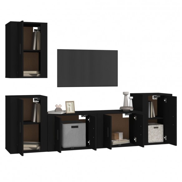 Ensemble de meubles TV 5 pcs Noir Bois d'ingénierie