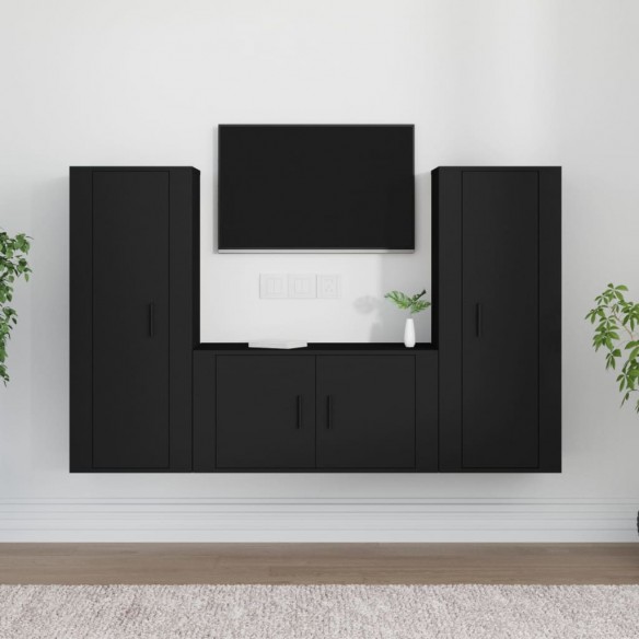 Ensemble de meubles TV 3 pcs Noir Bois d'ingénierie