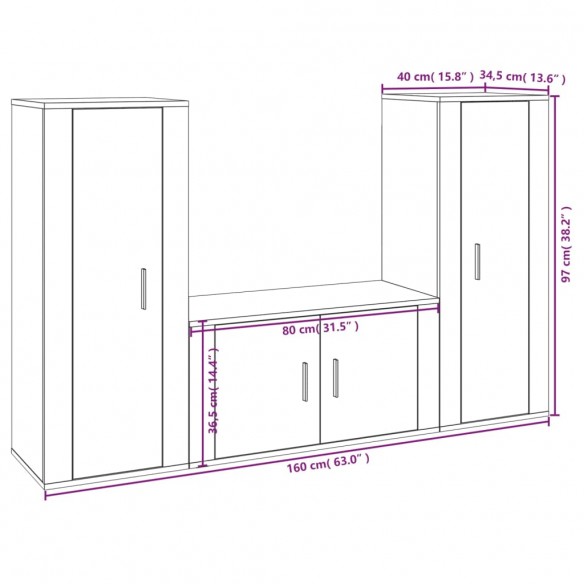 Ensemble de meubles TV 3 pcs Noir Bois d'ingénierie