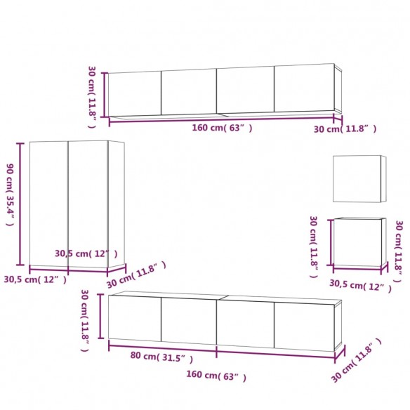 Ensemble de meubles TV 8 pcs Chêne fumé Bois d'ingénierie