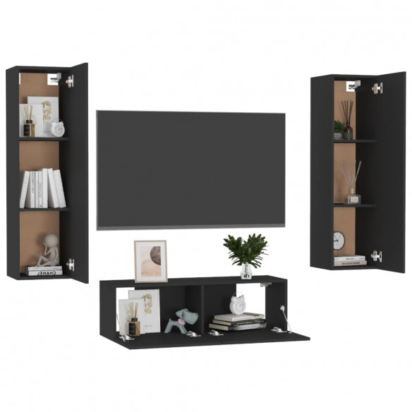 Ensemble de meubles TV 3 pcs Noir Aggloméré