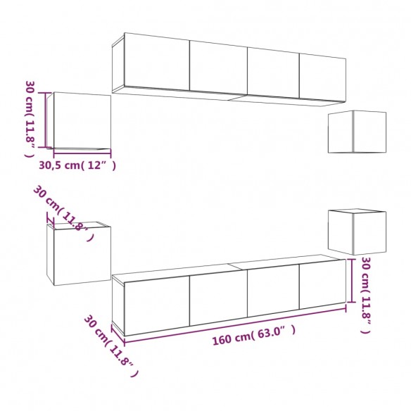 Ensemble de meubles TV 8 pcs Chêne fumé Bois d'ingénierie