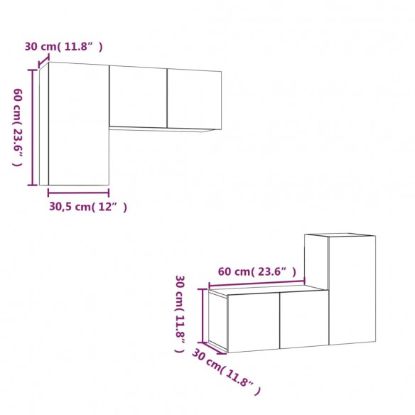 Ensemble de meubles TV 4 pcs Chêne marron Bois d'ingénierie