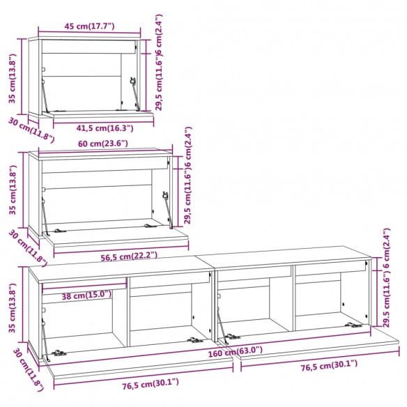 Meubles TV 4 pcs Marron miel Bois massif de pin