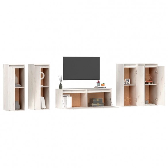 Meubles TV 5 pcs Blanc Bois massif de pin