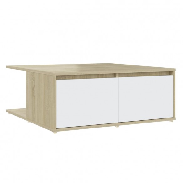 Table basse Blanc et chêne sonoma 80x80x31 cm Aggloméré