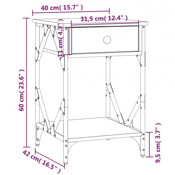 Table de chevet chêne fumé 40x42x60 cm bois d'ingénierie