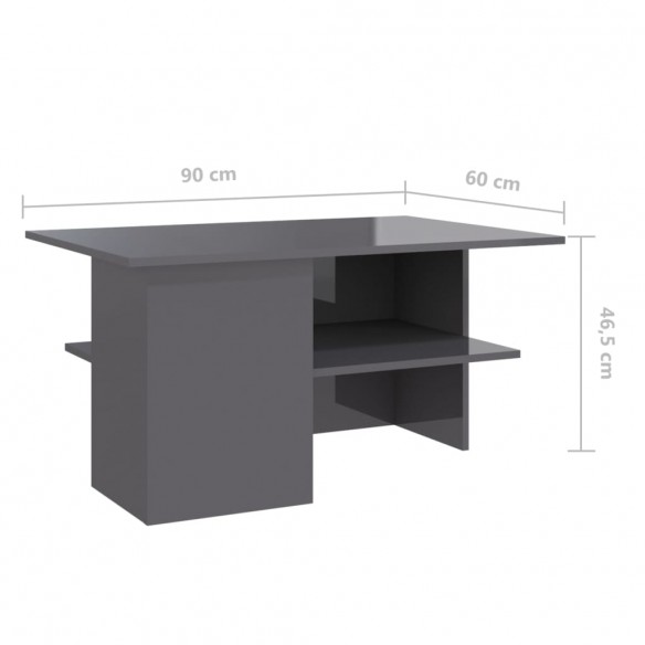 Table basse Gris brillant 90x60x46,5 cm Aggloméré