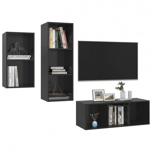 Ensemble de meuble TV 3 pcs Noir brillant Aggloméré