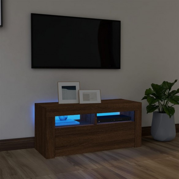 Meuble TV avec lumières LED Chêne marron 90x35x40 cm