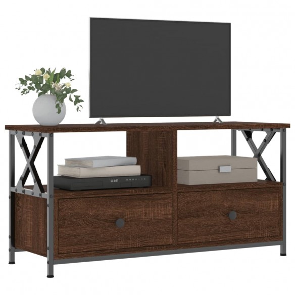 Meuble TV chêne marron 90x33x45 cm bois d'ingénierie et fer