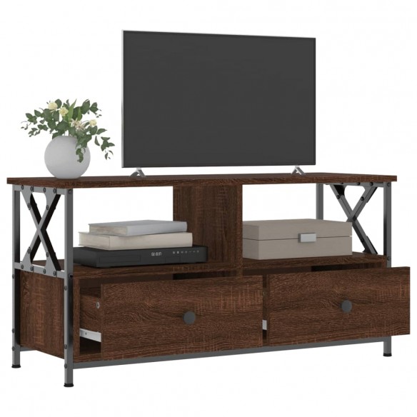 Meuble TV chêne marron 90x33x45 cm bois d'ingénierie et fer