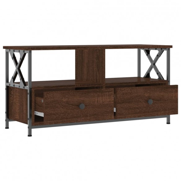 Meuble TV chêne marron 90x33x45 cm bois d'ingénierie et fer