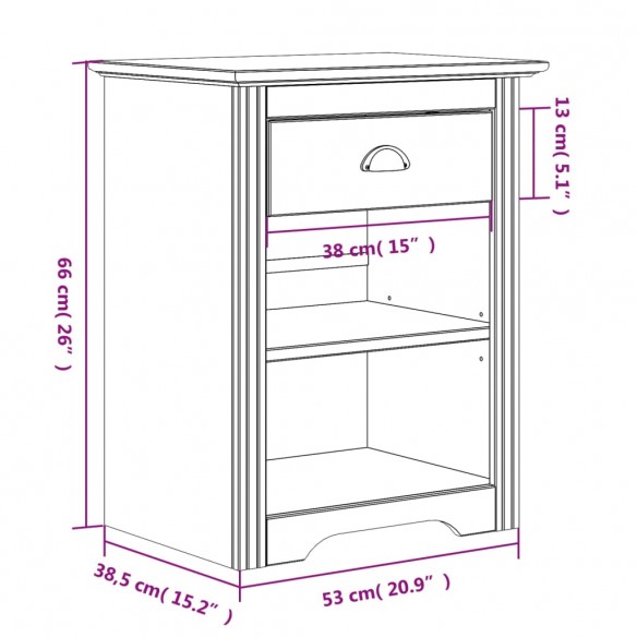 Table de chevet BODO blanc 53x38,5x66 cm bois de pin massif