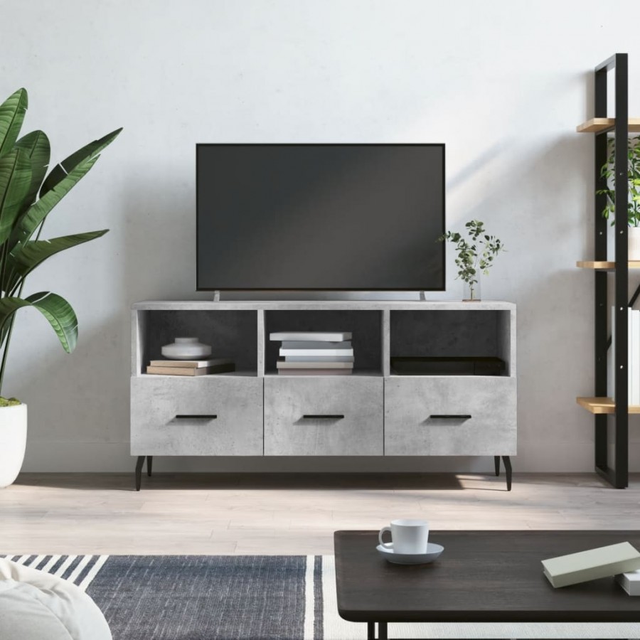 Meuble TV gris béton 102x36x50 cm bois d'ingénierie