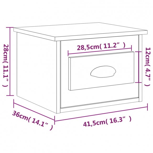 Tables de chevet murales 2 pcs chêne fumé 41,5x36x28 cm