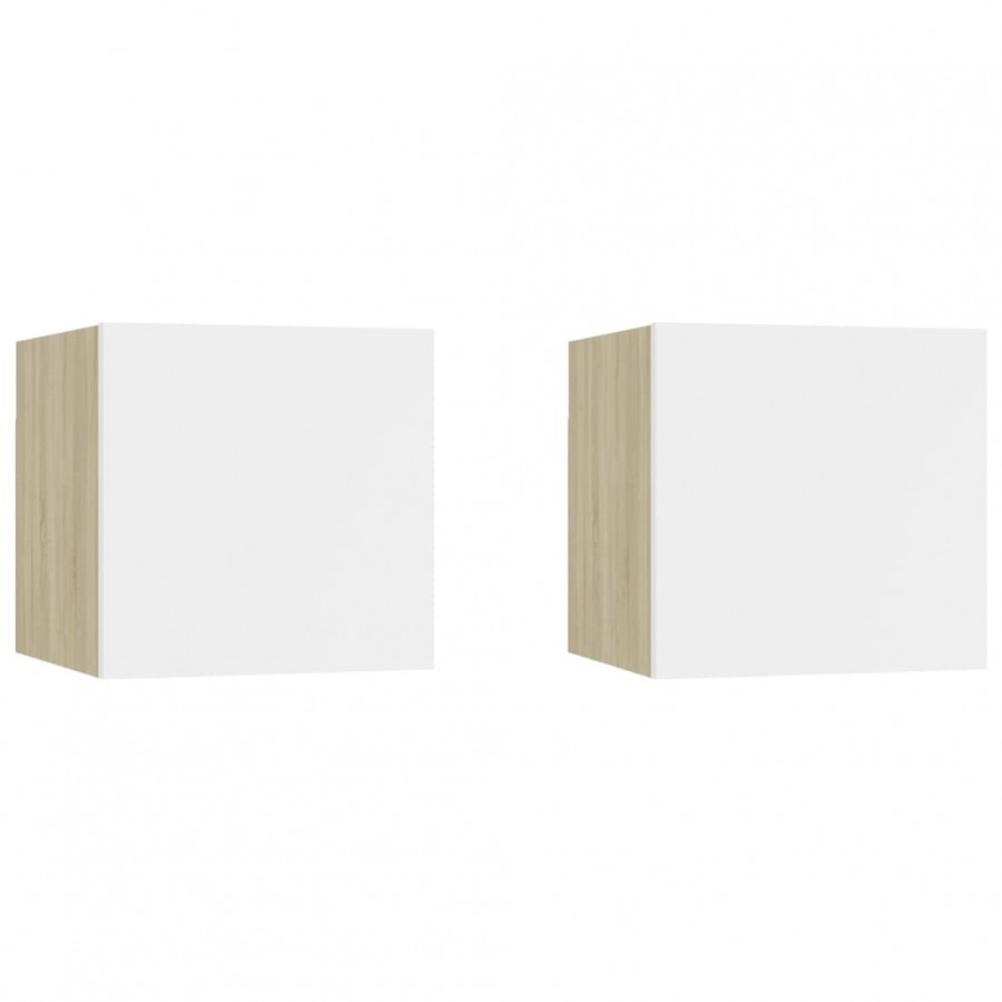 Tables de chevet 2pcs Blanc chêne sonoma 30,5x30x30cm Aggloméré