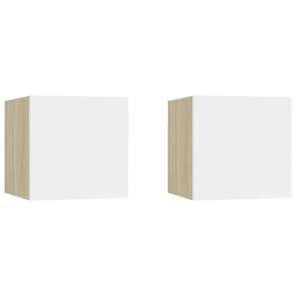 Tables de chevet 2pcs Blanc chêne sonoma 30,5x30x30cm Aggloméré