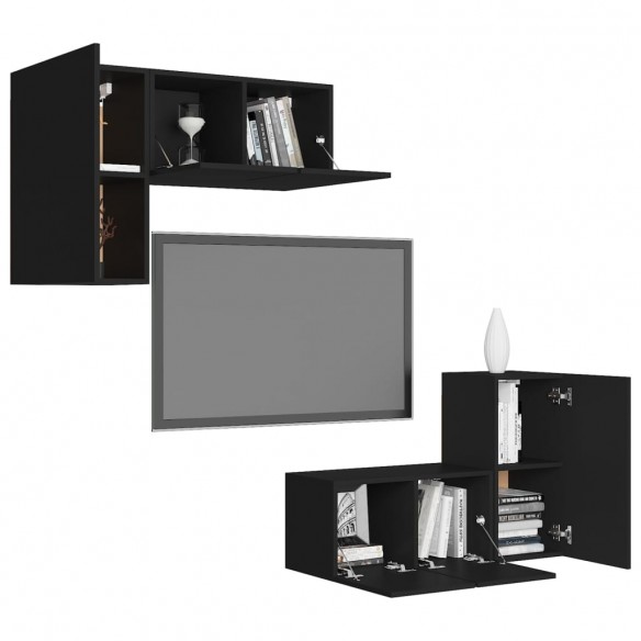 Ensemble de meubles TV 4 pcs Noir Aggloméré