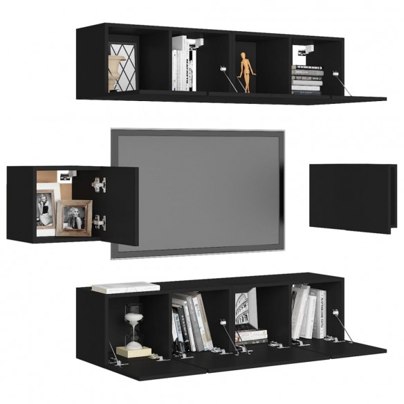 Ensemble de meuble TV 6 pcs Noir Aggloméré