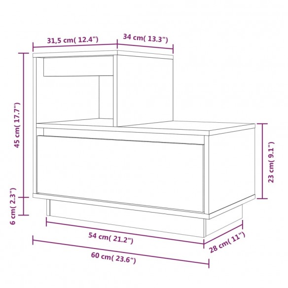 Table de chevet Noir 60x34x51 cm Bois de pin solide