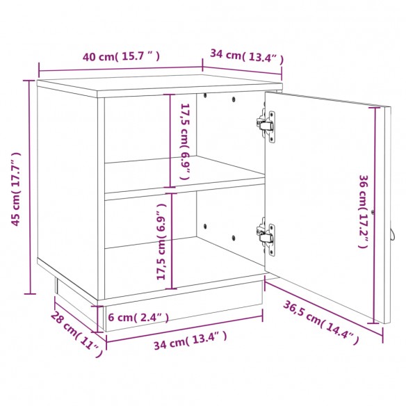 Table de chevet Gris 40x34x45 cm Bois de pin solide