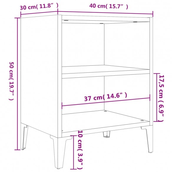 Tables de chevet pieds en métal 2 pcs Sonoma gris 40x30x50 cm