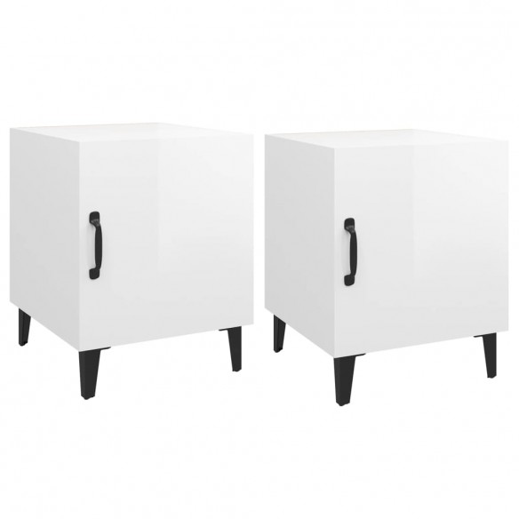 Tables de chevet 2 pcs Blanc brillant Bois d'ingénierie