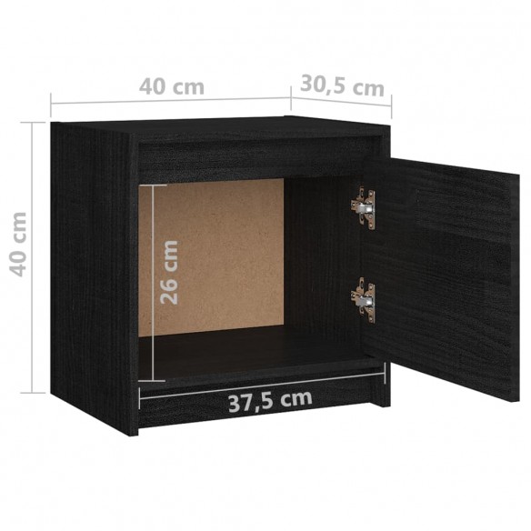 Tables de chevet 2 pcs Noir 40x30,5x40 cm Bois de pin massif