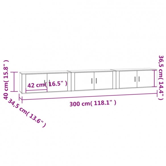 Meubles TV muraux 3 pcs chêne fumé 100x34,5x40 cm