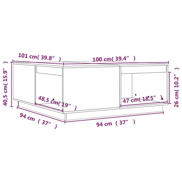 Table basse Blanc 100x101x40,5 cm Bois massif de pin