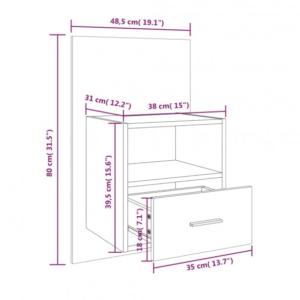 Tables de chevet murales 2 pcs Blanc et chêne sonoma