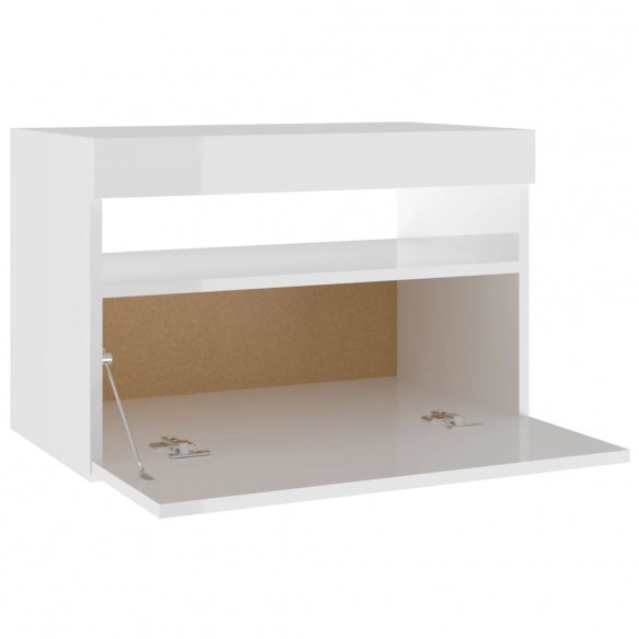 Table de chevet avec lumières LED blanc brillant 60x35x40 cm