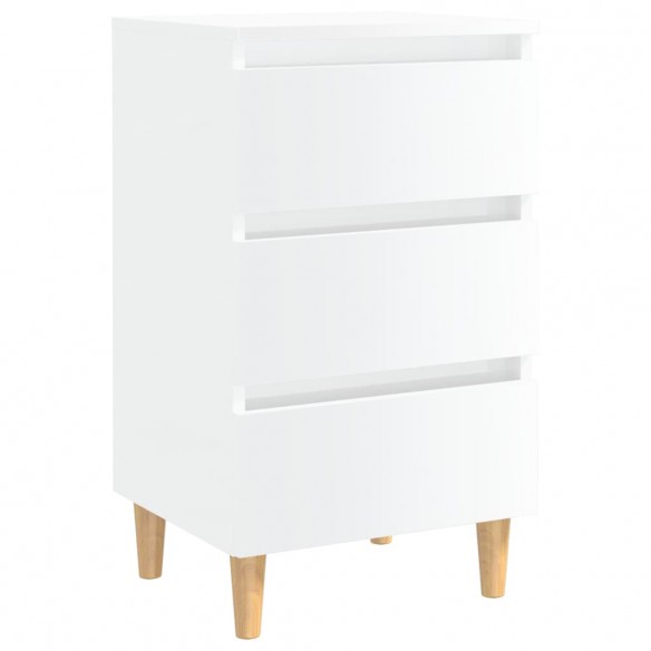 Tables de chevet pieds en bois 2 pcs Blanc brillant 40x35x69 cm