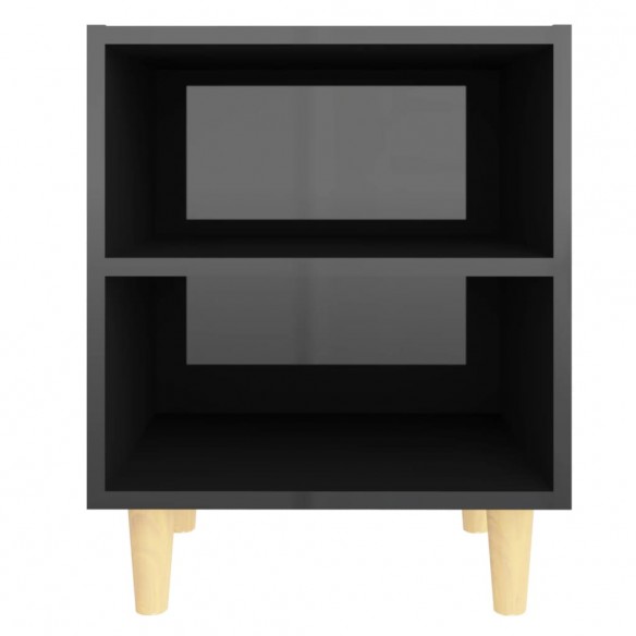 Table de chevet avec pieds en bois Noir brillant 40x30x50 cm