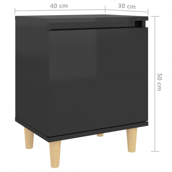 Table de chevet avec pieds en bois Noir brillant 40x30x50 cm