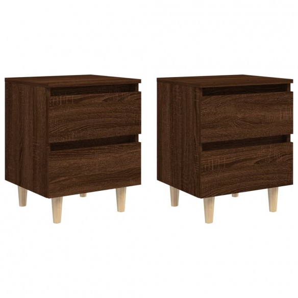 Tables de chevet pieds en bois 2 pcs Chêne marron 40x35x50 cm