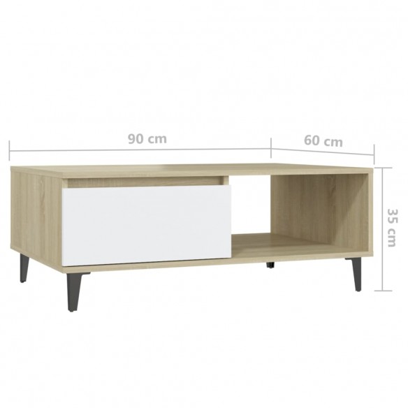 Table basse Blanc et chêne sonoma 90x60x35 cm Aggloméré