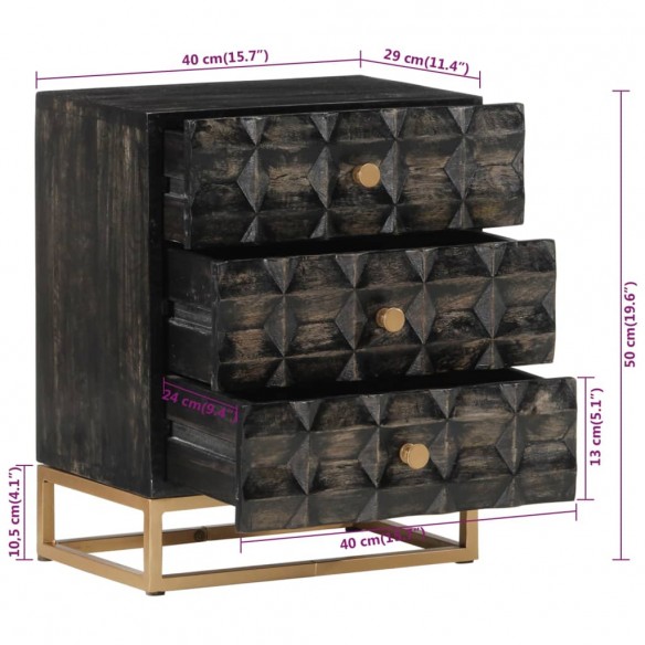 Table de chevet Noir 40x29x50 cm Bois de manguier solide