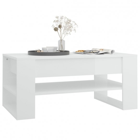 Table basse Blanc brillant 102x55x45 cm Bois d'ingénierie