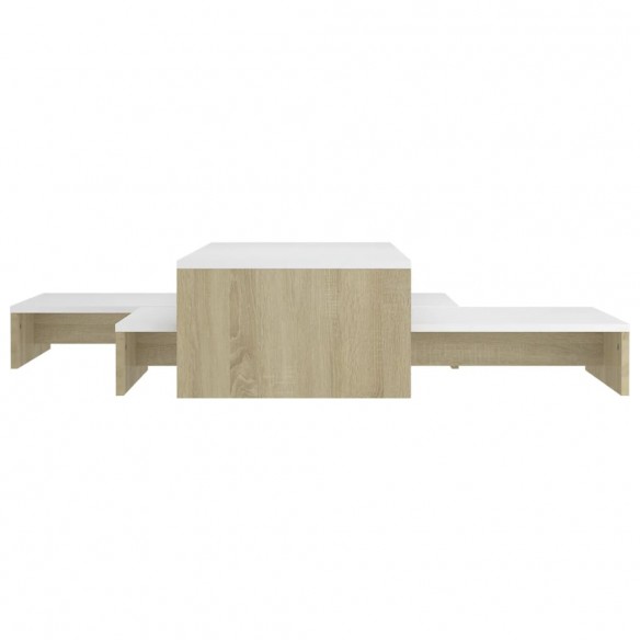 Ensemble tables basses gigognes Blanc et chêne 100x100x26,5 cm