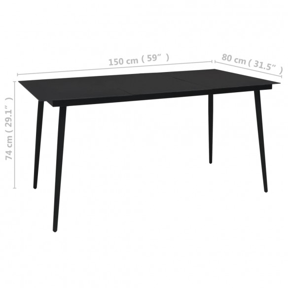 Table à dîner de jardin Noir 150x80x74 cm Acier et verre