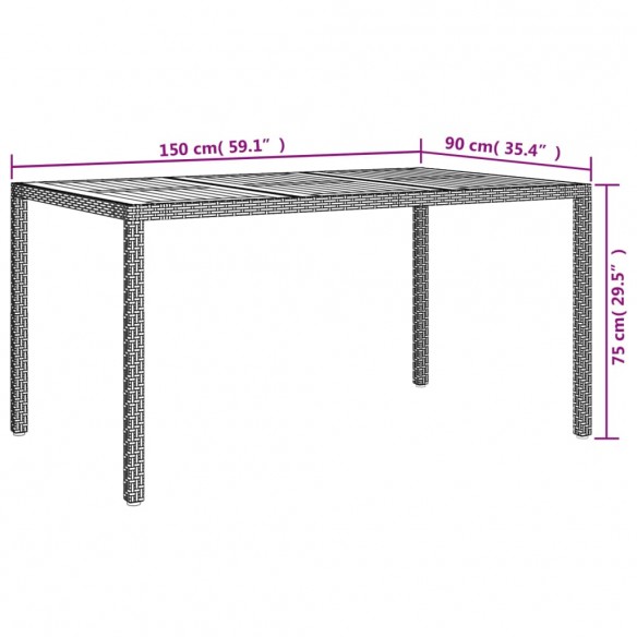 Table de jardin 150x90x75 cm Résine tressée et bois acacia Noir